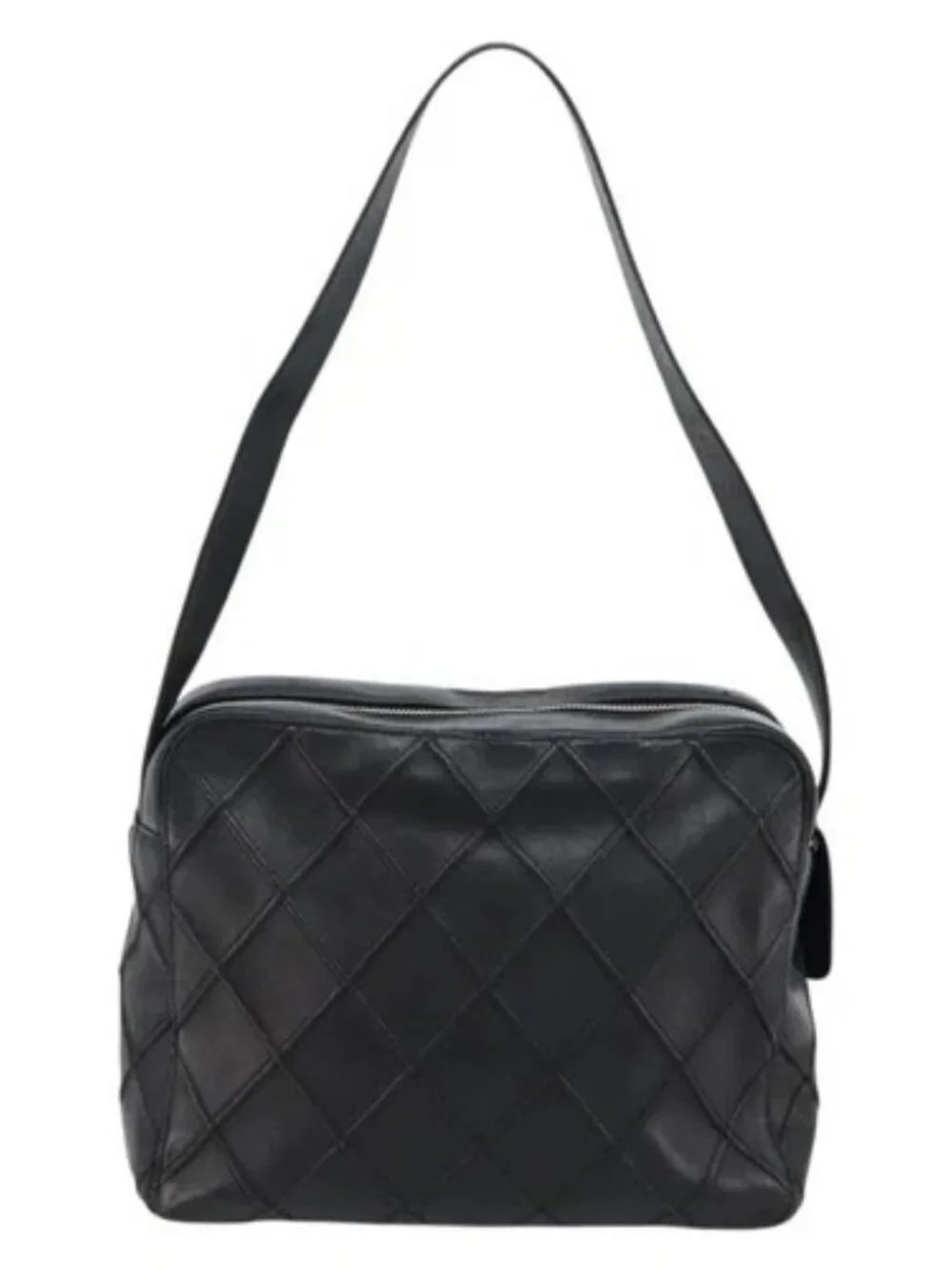 CHANEL Bicolore Shoulder Bag Leather Black Silver CC Auth ka4426